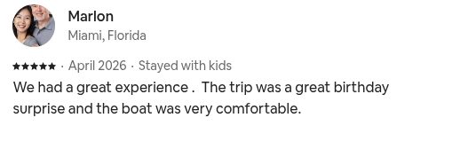 Five-star guest review from Marlon, Miami, Florida
